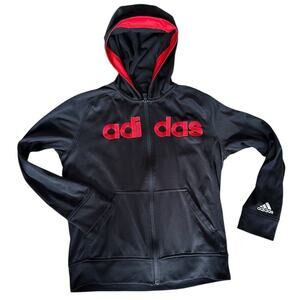 Youth Child Adidas Zip Front Track Jacket Hoodie Black / Red embroidered Medium